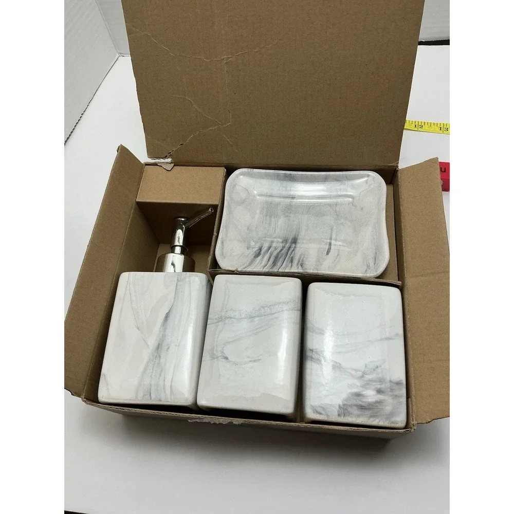 Vanity Set Marble Look Ceramic‎ Sink Top 4 Piece NIB